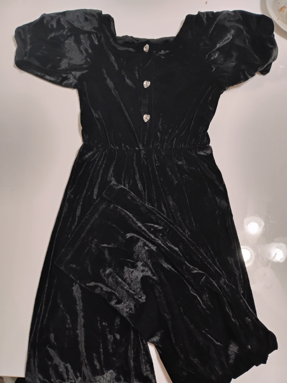 Zara Black Strapless Velvet Dress with Heart Buttons